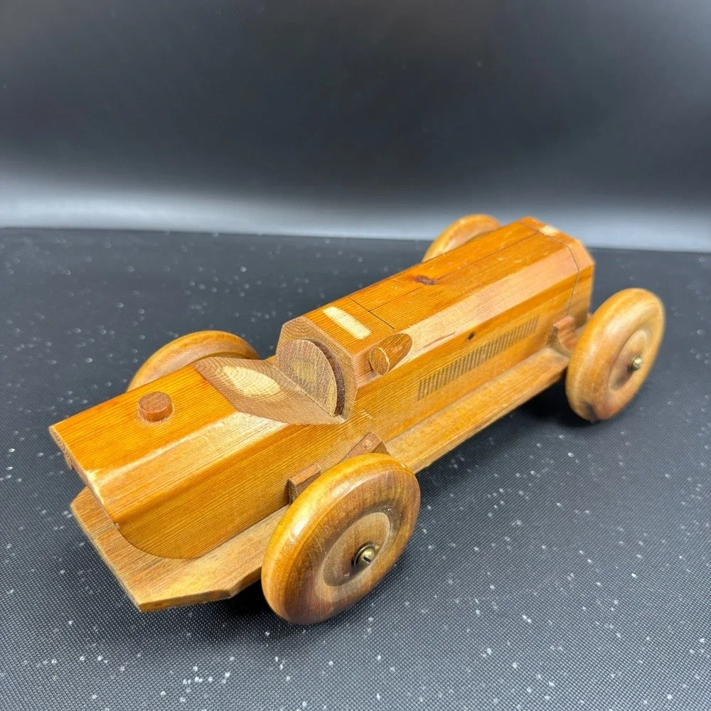 Line Nine Design England‎ Vintage Wooden Race Car Handcrafted Toy Decor 10 Inch